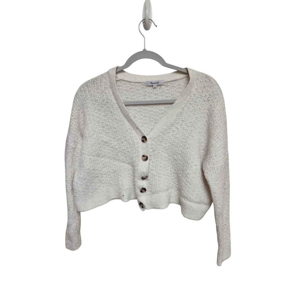 Madewell Womens Cream Knit Button Front Cropped Cardigan‎ Sweater Medium